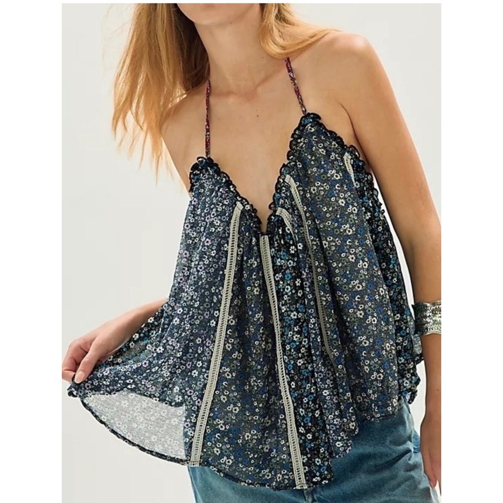Free People Costa Printed Tank Medium Midnight Combo New NWT boho halter beach